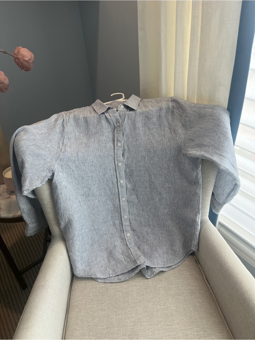 Quince Women's 100% Linen Button Down Shirt Striped Size XL